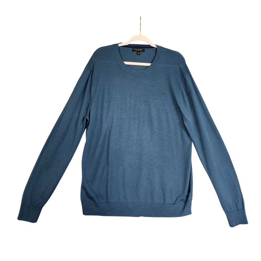 Banana Republic Mens Merino Wool Crewneck Sweater Size XL Blue Long Sleeve